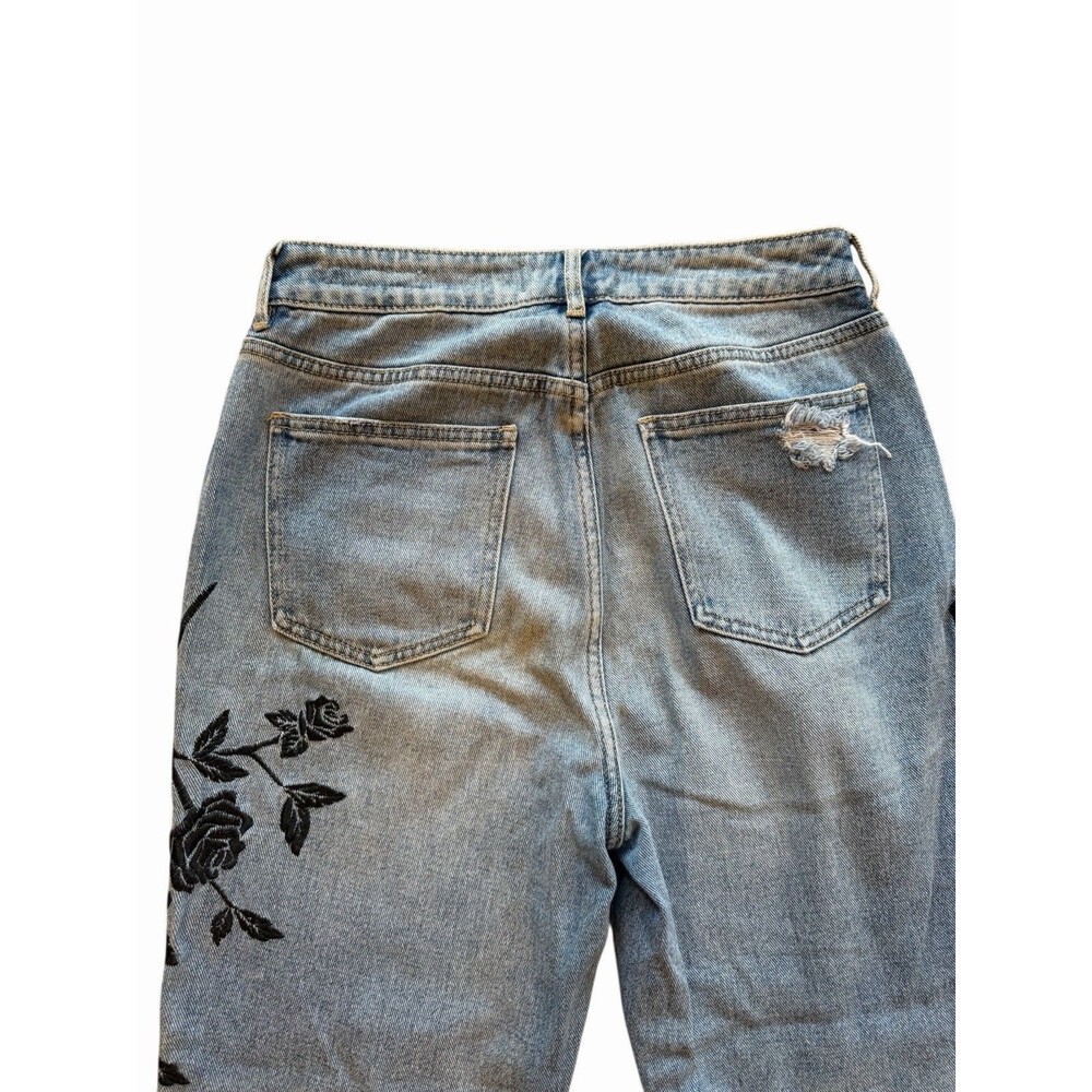 PacSun Mom Jeans Women's 28 6 Blue Denim Embroidered Flower Distressed 5-Pocket - Picture 5 of 7